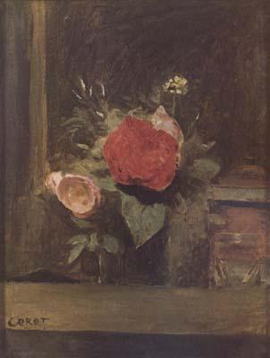 Jean Baptiste Camille  Corot Bouquet de fleurs dans un verre a cote d'un pot a tabac (mk11) oil painting image